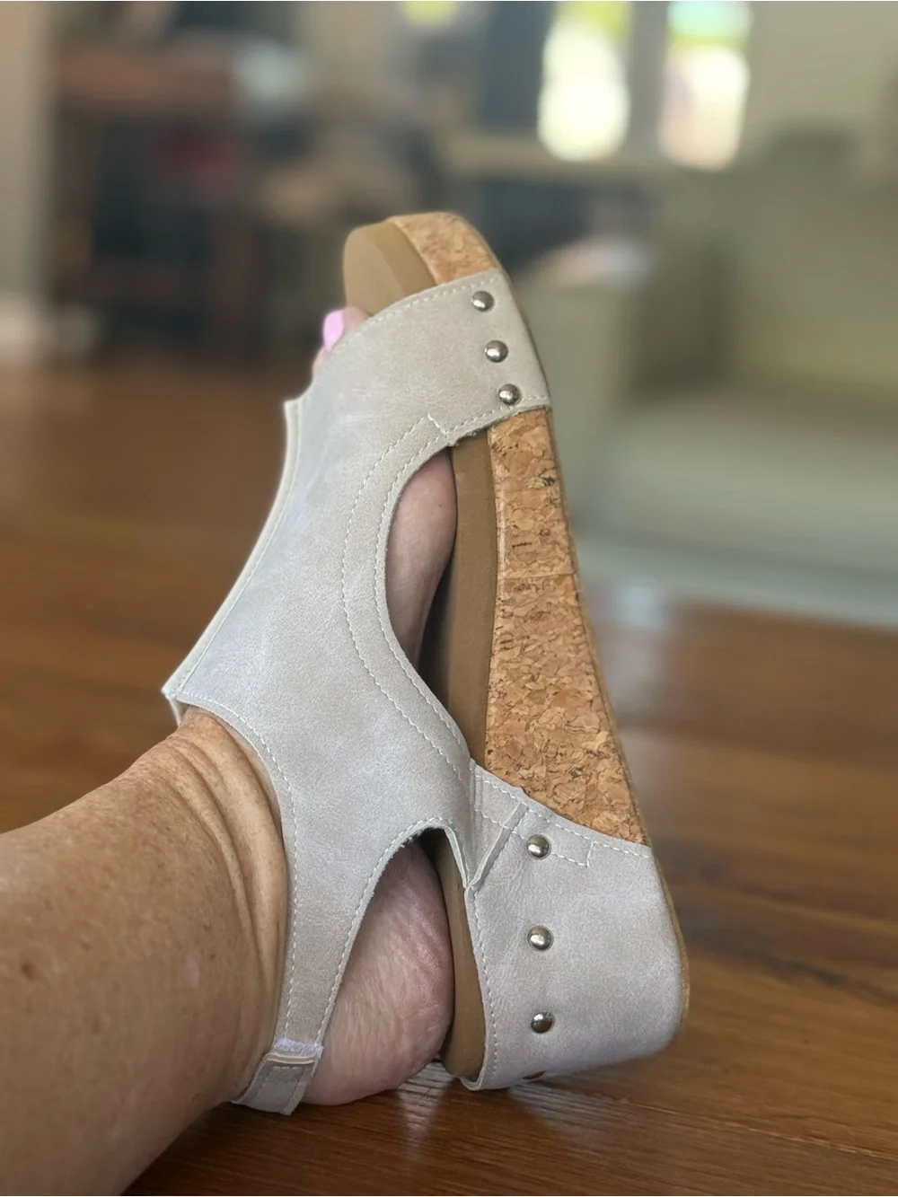 Women's Cork Wedge Sandal - Light Beige Open-Toe Slingback